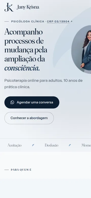 O mesmo site da Jany Krisna visto no celular.